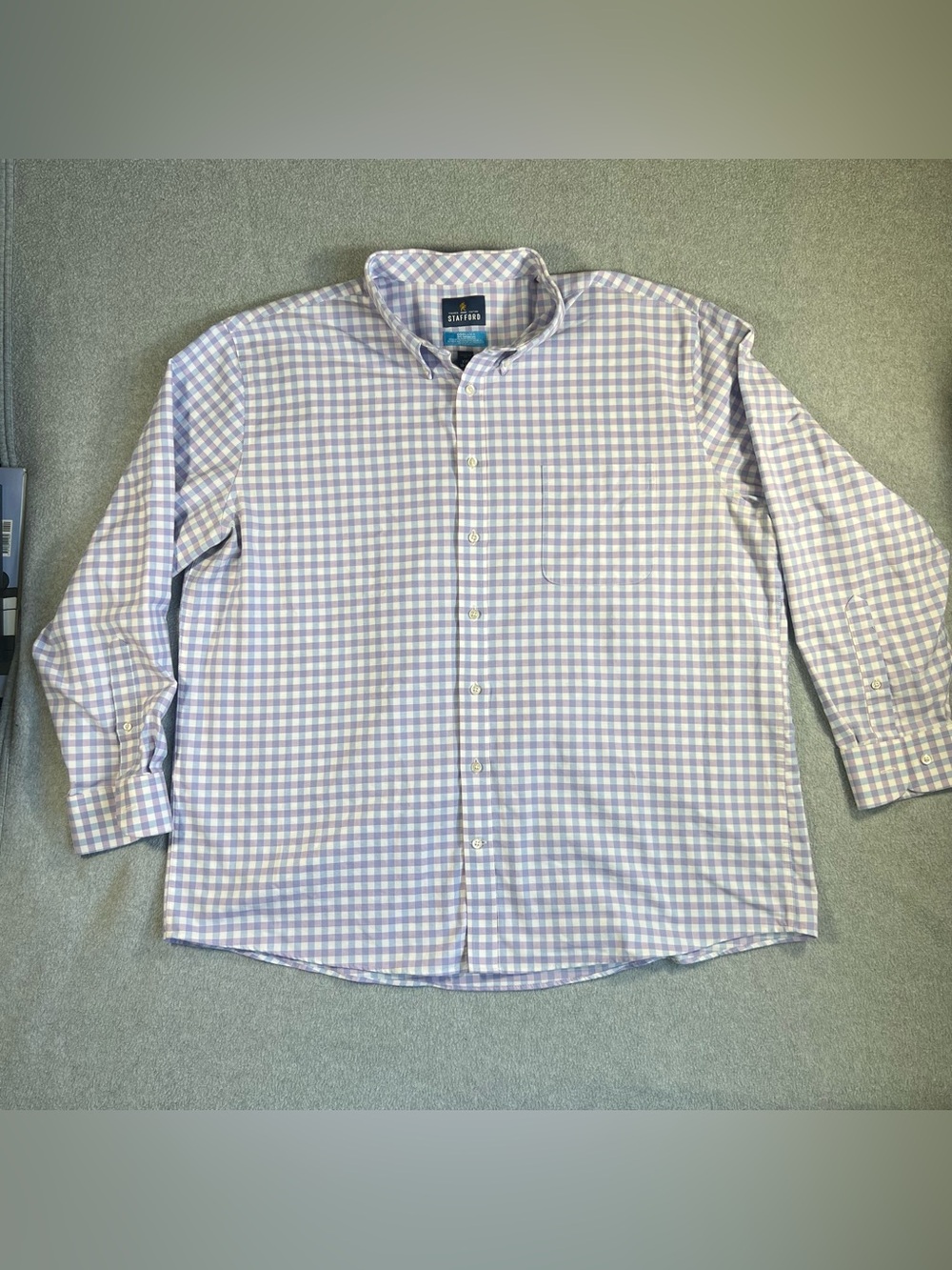 Stafford COOLMAX Button Down Shirt XXL Blue White Check Easy Care All Seasons